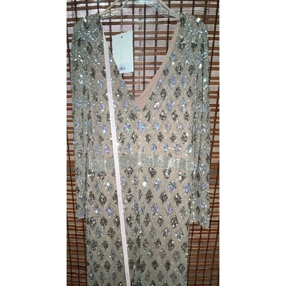 NWT MAC DUGGAL LATTICE SEQUINED LS EVENING GOWN 5021 S 16 MOCHA $598 - Picture 5 of 5